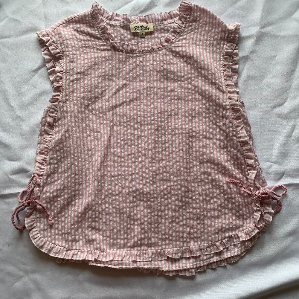 Listicle Small Pink White Seersucker top with side ties Small